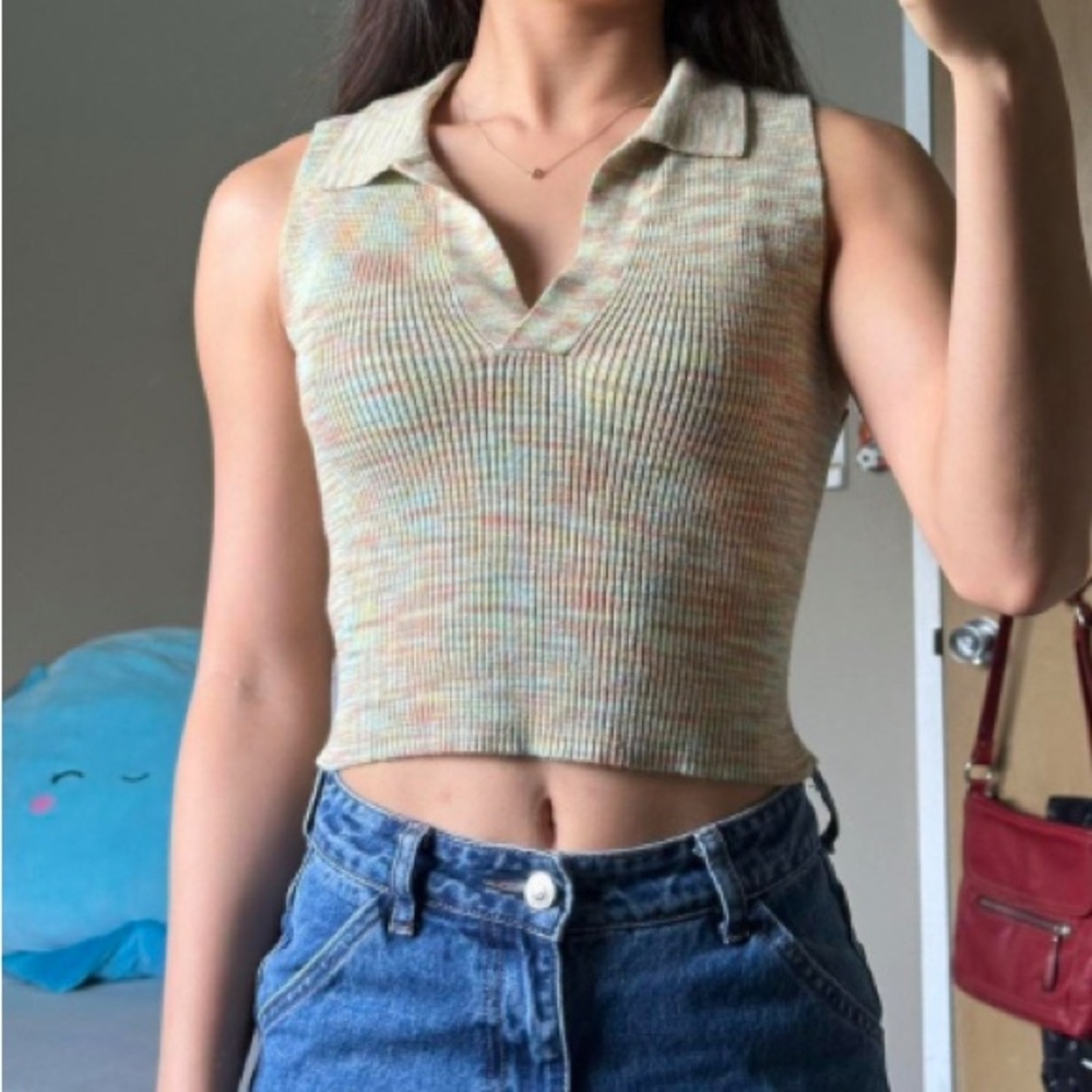 Hazel‎ Moon Chic Multicolor Knit Ribbed Crop Top Size M